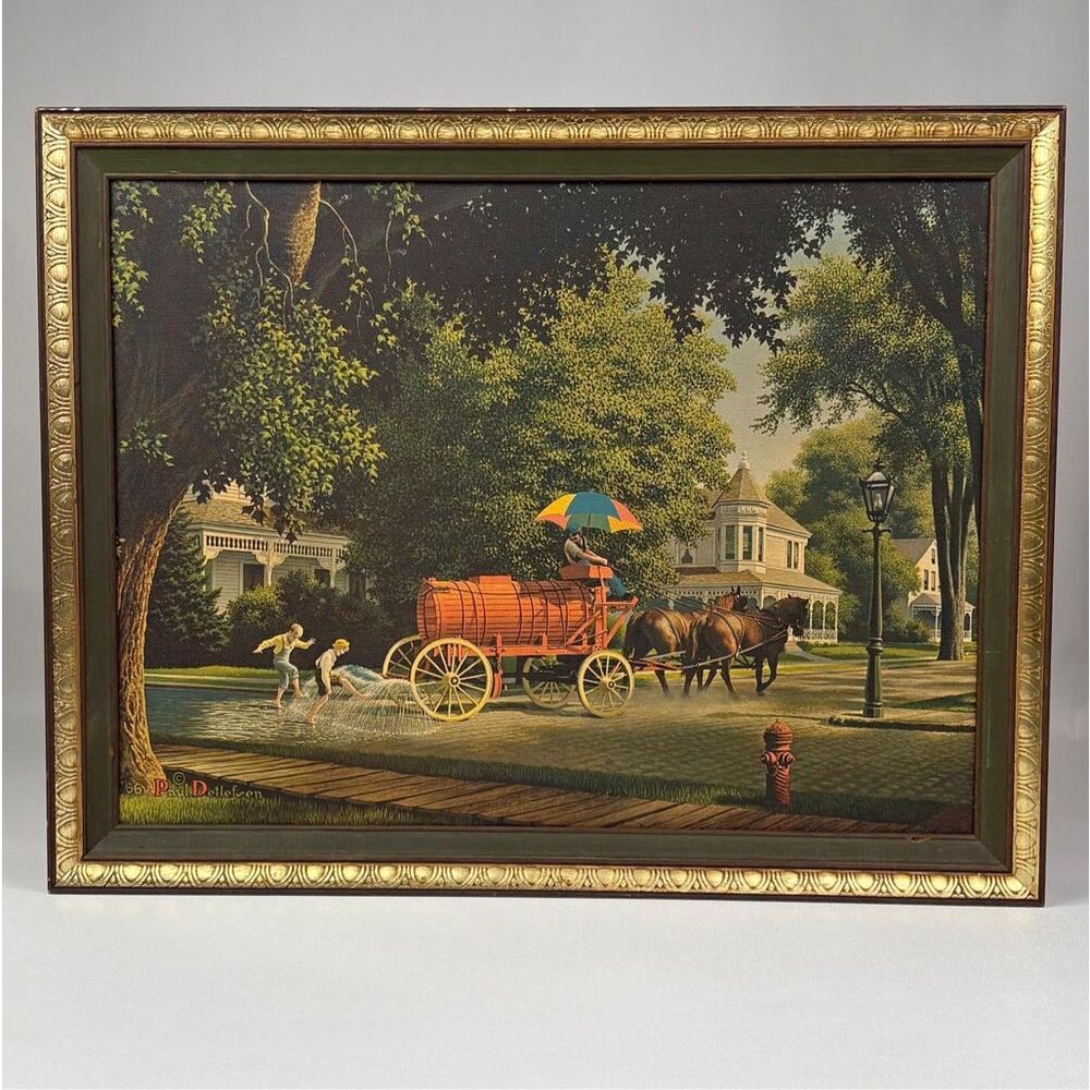 Vtg 1966 Paul Detlefsen Happy Days 21x27 Canvas Print Framed Classic Americana